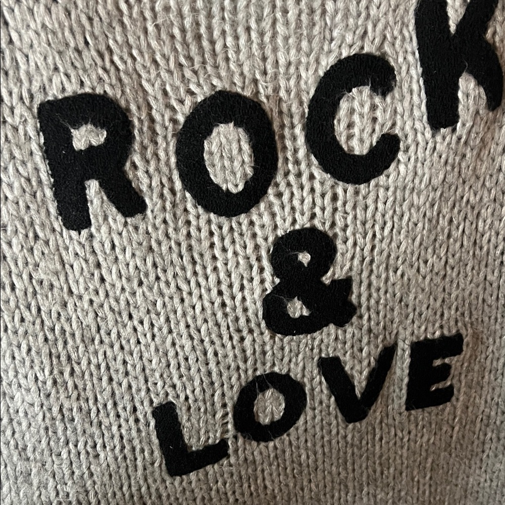Elan Gray Knit Cardigan with 'Rock & Love' Motif - Picture 3 of 5